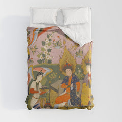 (Book of omens) Angels bow before Adam and Eve in Paradise Islamic Antique Art Duvet Cover