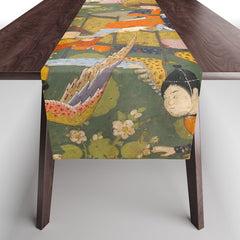 (Book of omens) Angels bow before Adam and Eve in Paradise Islamic Antique Art Table Runner