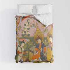 (Book of omens) Angels bow before Adam and Eve in Paradise Islamic Antique Art Comforter