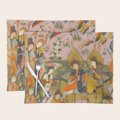 (Book of omens) Angels bow before Adam and Eve in Paradise Islamic Antique Art Placemat