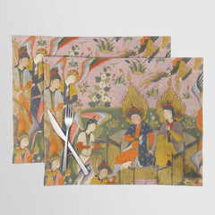 (Book of omens) Angels bow before Adam and Eve in Paradise Islamic Antique Art Placemat