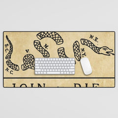 1776 "Join, or Die" Revolutionary War flag with 13 colonies, snake & no colors by Benjamin Franklin Desk Mat