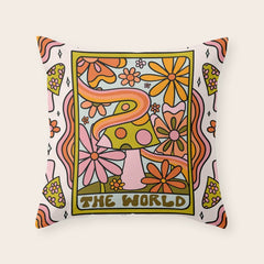 21. World Tarot Mushroom Throw Pillow