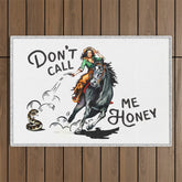 "Don't Call Me Honey" Cowgirl On Horseback Shooting a Rattlesnake Outdoor Rug