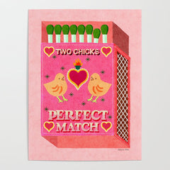 2 Chicks Perfect Match Vintage Matchbox Light Pink Palette Poster