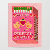 2 Chicks Perfect Match Vintage Matchbox Light Pink Palette Poster