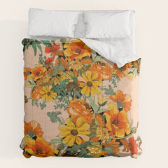 70s Pastel Floral on pink blush Boho Comforter