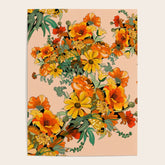 70s Pastel Floral on pink blush Boho Poster
