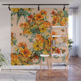 70s Pastel Floral on pink blush Boho Wall Mural