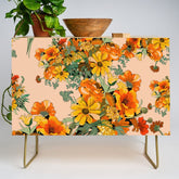 70s Pastel Floral on pink blush Boho Credenza