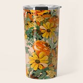 70s Pastel Floral on pink blush Boho Travel Mug