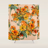 70s Pastel Floral on pink blush Boho Shower Curtain