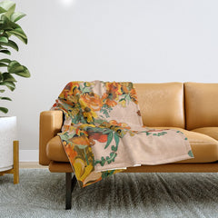 70s Pastel Floral on pink blush Boho Throw Blanket