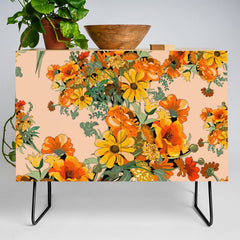 70s Pastel Floral on pink blush Boho Credenza