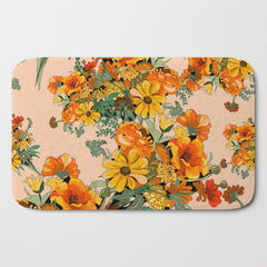 70s Pastel Floral on pink blush Boho Bath Mat