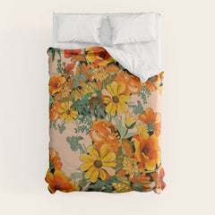 70s Pastel Floral on pink blush Boho Duvet Cover