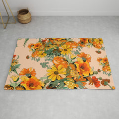 70s Pastel Floral on pink blush Boho Rug
