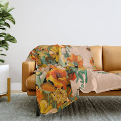 70s Pastel Floral on pink blush Boho Throw Blanket