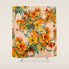 70s Pastel Floral on pink blush Boho Shower Curtain
