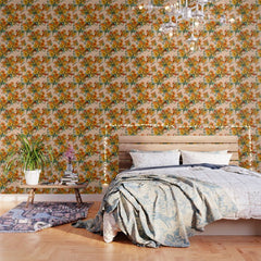70s Pastel Floral on pink blush Boho Wallpaper