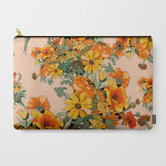 70s Pastel Floral on pink blush Boho Carry All Pouch