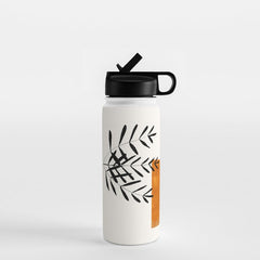 Autumn Vine' Minimal Mid Century Abstract Shapes With Floral Plant Motif Boho Vintage Paper Collage Line Drawing Water Bottle