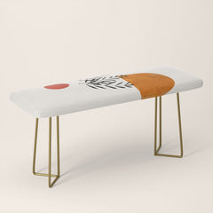 Autumn Vine' Minimal Mid Century Abstract Shapes With Floral Plant Motif Boho Vintage Paper Collage Line Drawing Bench