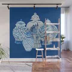 4 Four 4 Blue and White Ginger Jars Wall Mural