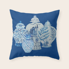 4 Four 4 Blue and White Ginger Jars Throw Pillow