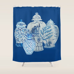 4 Four 4 Blue and White Ginger Jars Shower Curtain