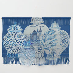 4 Four 4 Blue and White Ginger Jars Wall Hanging