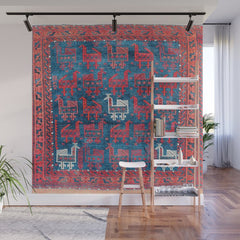 25 Peacocks Baluch Khorasan Persian Bag Face Print Wall Mural