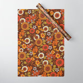 70s retro ditzy flowers, boho, browns, orange, hippie Wrapping Paper