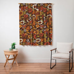 70s retro ditzy flowers, boho, browns, orange, hippie Window Curtain