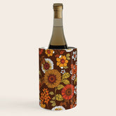 70s retro ditzy flowers, boho, browns, orange, hippie Wine Chiller