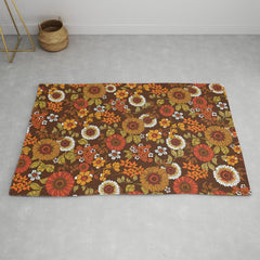 70s retro ditzy flowers, boho, browns, orange, hippie Rug