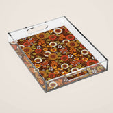 70s retro ditzy flowers, boho, browns, orange, hippie Acrylic Tray
