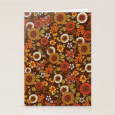 70s retro ditzy flowers, boho, browns, orange, hippie Stationery Card