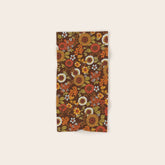 70s retro ditzy flowers, boho, browns, orange, hippie Bath Towel