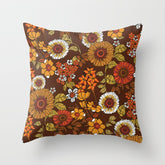 70s retro ditzy flowers, boho, browns, orange, hippie Throw Pillow