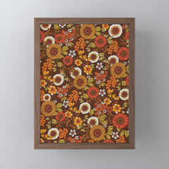 70s retro ditzy flowers, boho, browns, orange, hippie Mini Art Print