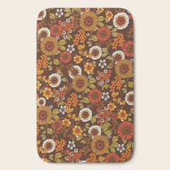 70s retro ditzy flowers, boho, browns, orange, hippie Bath Mat