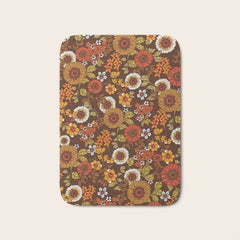 70s retro ditzy flowers, boho, browns, orange, hippie Bath Mat