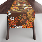 70s retro ditzy flowers, boho, browns, orange, hippie Table Runner