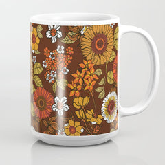 70s retro ditzy flowers, boho, browns, orange, hippie Coffee Mug