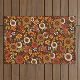 70s retro ditzy flowers, boho, browns, orange, hippie Outdoor Rug