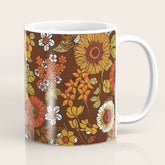 70s retro ditzy flowers, boho, browns, orange, hippie Coffee Mug