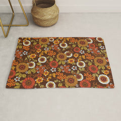70s retro ditzy flowers, boho, browns, orange, hippie Rug