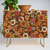 70s retro ditzy flowers, boho, browns, orange, hippie Credenza