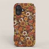 70s retro ditzy flowers, boho, browns, orange, hippie iPhone Case